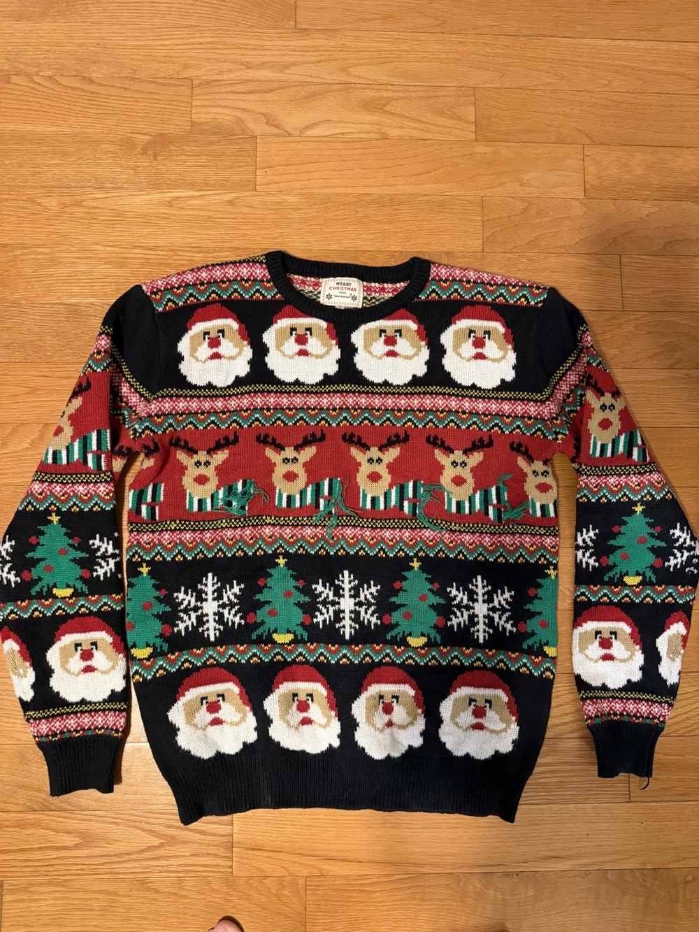 Daisys Boutique Black Holiday Crewneck with Santa, Reindeer & Trees